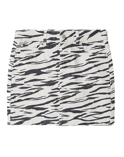 Lala Berlin - Skirt Printed Denim Nederdel - White Black Tiger 